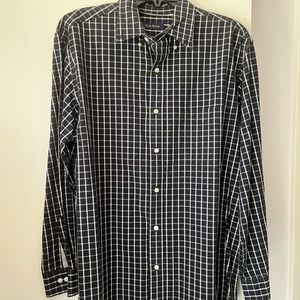 Club room men’s long sleeve button up shirt, black and white striped with pocket